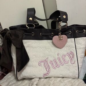 Juicy Couture Black and Cream Tote with Pink Accents